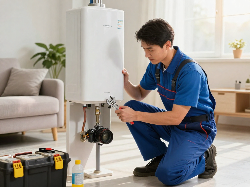 Expert water heater repair Fort Worth in a home setting, showcasing a plumber fixing equipment with tools.