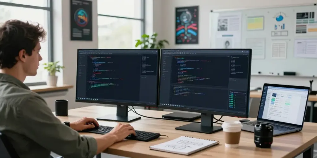 Developer engaged in instant indexing tasks in a modern coding workspace.