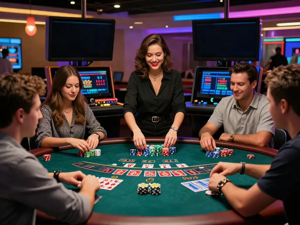 Exciting scene of credit card casinos with players enjoying vibrant table games.
