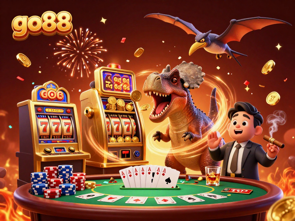 Experience the excitement at go88 as a 3D pachycephalosaurus triggers jackpot coins from a slot.