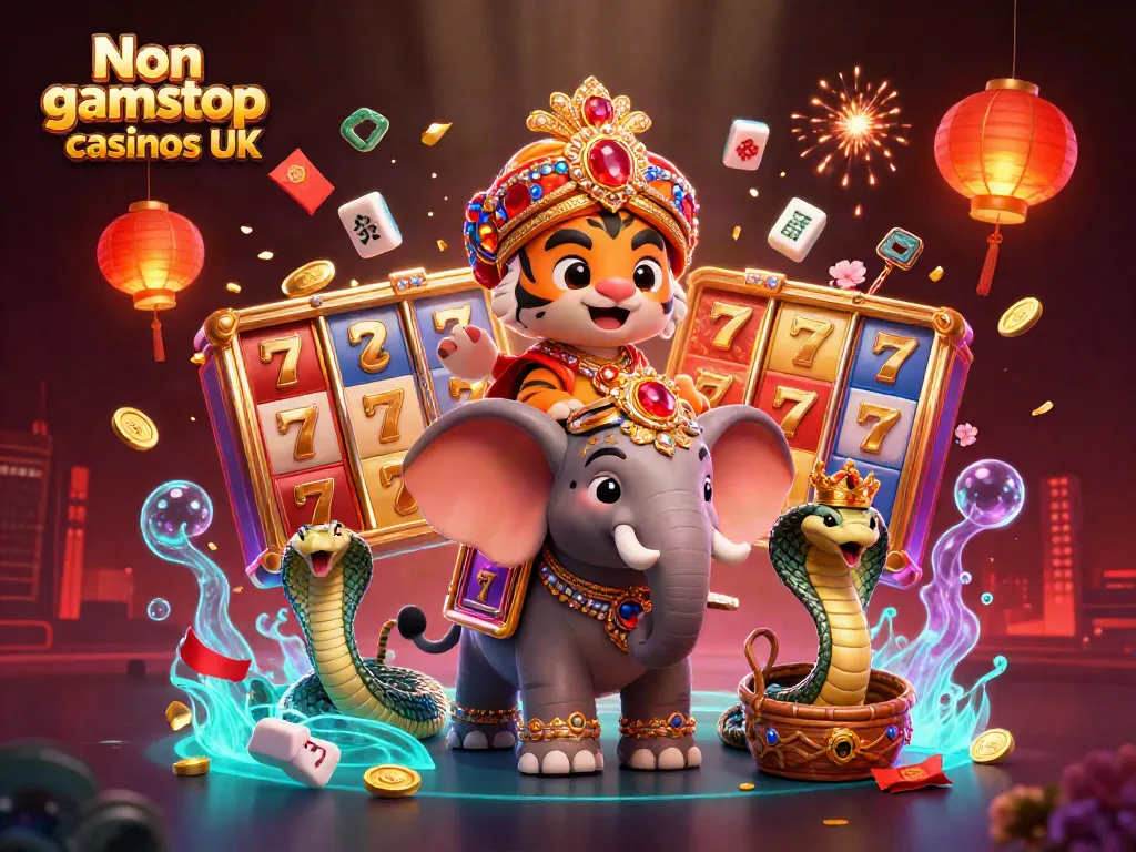 Experience the vibrant world of Non gamstop casinos UK, highlighting dynamic gaming elements and festive colors.