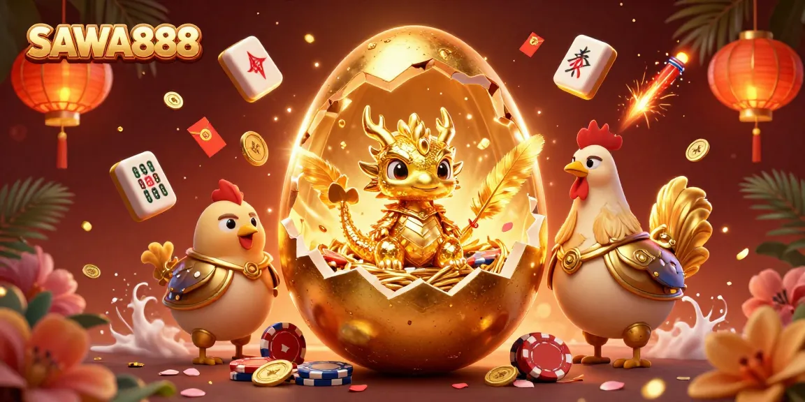 Engage with SAWA888's thrilling games featuring a baby dragon and poker chips in a vibrant casino scene.