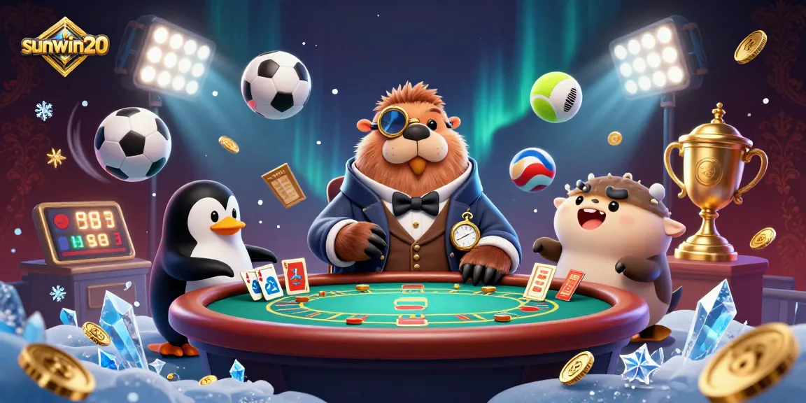 Engage in thrilling gameplay at sunwin20 with a jolly walrus and sophisticated dealer at an underwater poker game.