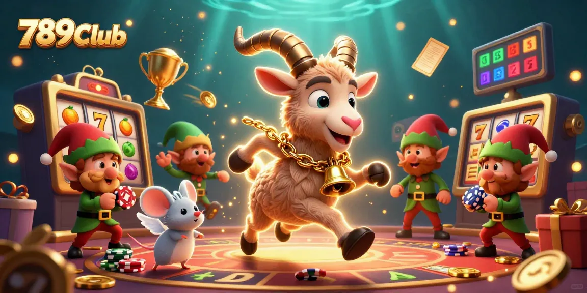 Experience thrilling gaming at 789Club with festive 3D casino characters amid vibrant slot elements.